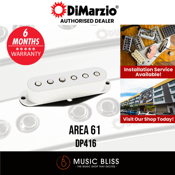 DiMarzio DP416W Area 61 Bridge/Middle Single Coil Sized Humbucker Pickup - White - Music Bliss Malaysia