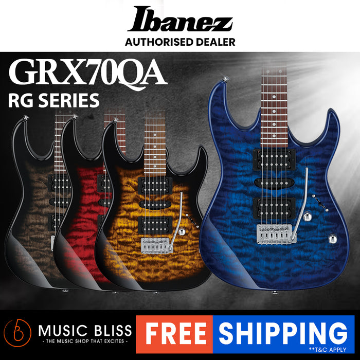 Ibanez Gio GRX70QA Humbucker Electric Guitar with HSH Pickup - Transparent Blue Burst