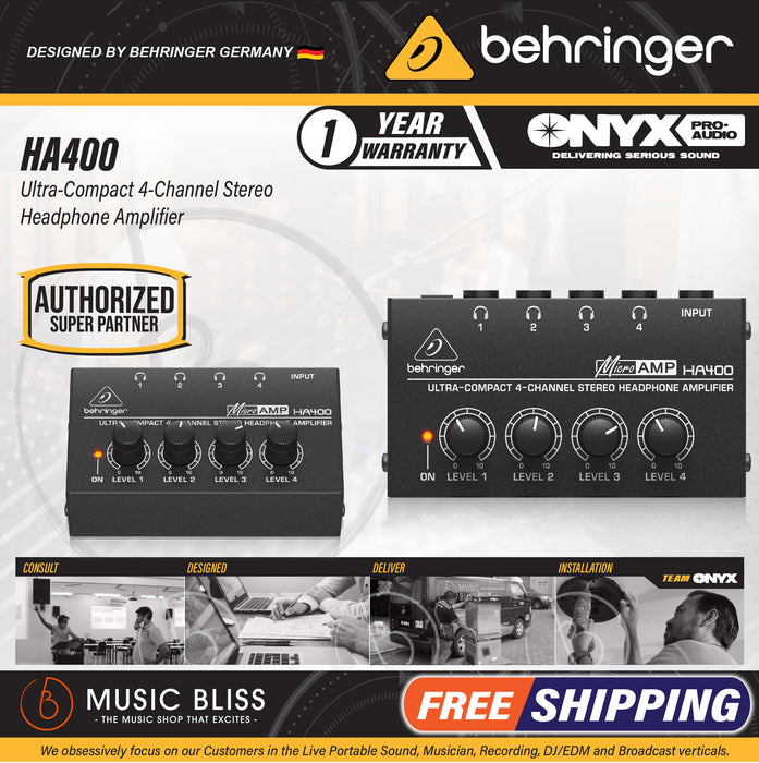 Behringer MicroAMP HA400 4-Channel Headphone Amplifier - Music Bliss Malaysia