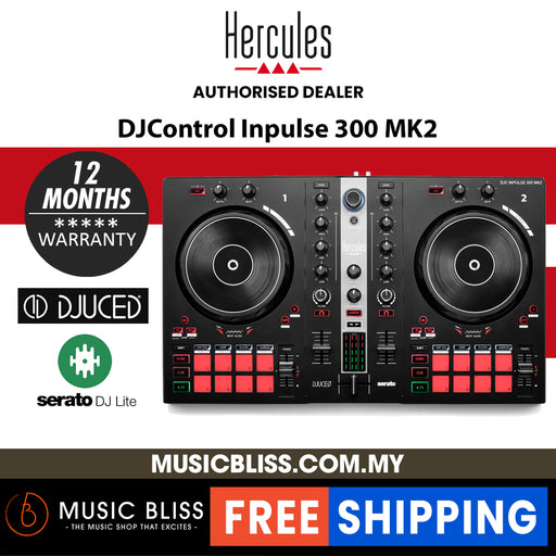 Hercules DJ DJControl Inpulse 300 mk2 2-channel DJ Controller | 2-channel DJ Controller with FX, Full DJ Software DJUCED & Serato DJ Lite Included - Music Bliss Malaysia