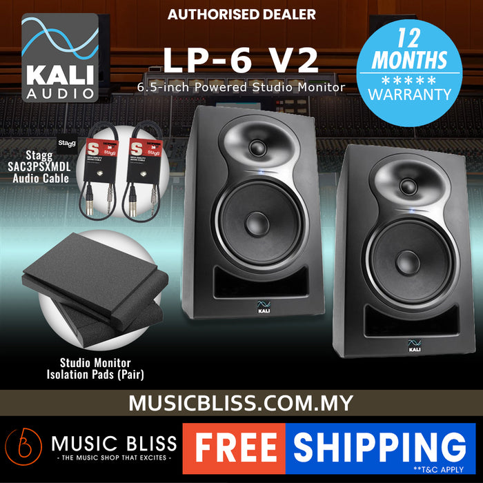 Kali Audio LP-6 V2 6.5-inch Powered Studio Monitor with FREE Isolation Pads and Cables - Pair