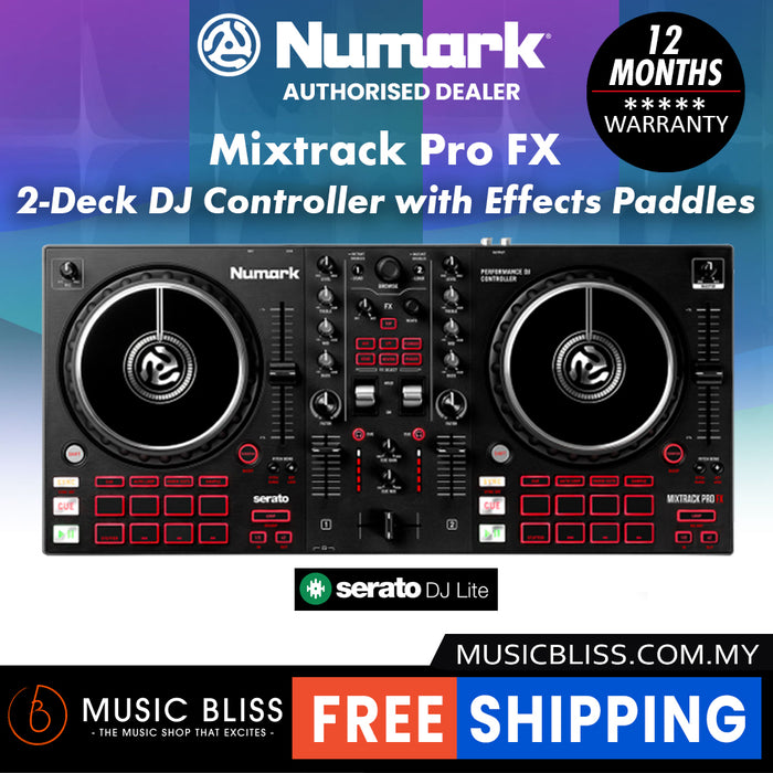 Numark Mixtrack Pro FX – 2 Deck DJ Controller For Serato DJ with DJ Mixer, Built-in Audio Interface, Capacitive Touch Jog Wheels and FX Paddles