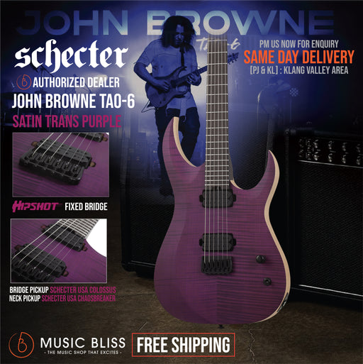 Schecter John Browne Tao-6 Electric Guitar - Satin Trans Purple - Music Bliss Malaysia