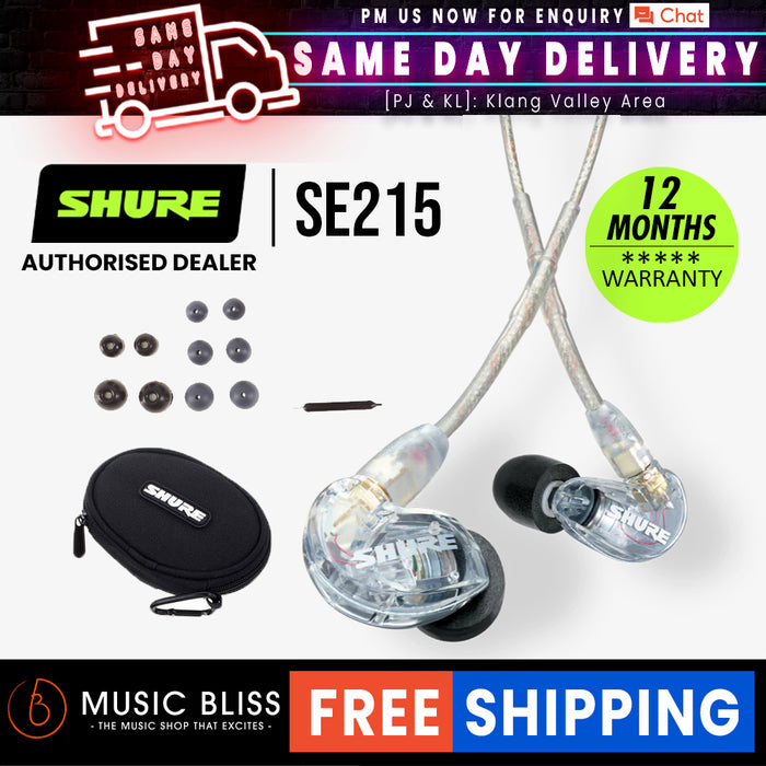 Shure SE215 Sound Isolating Earphones - Clear - Music Bliss Malaysia