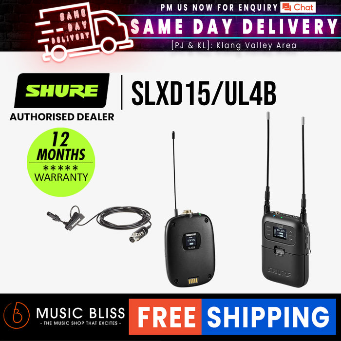 Shure SLXD15/UL4B Wireless Bodypack System with Uniplex UL4 Lavalier Microphone - Music Bliss Malaysia