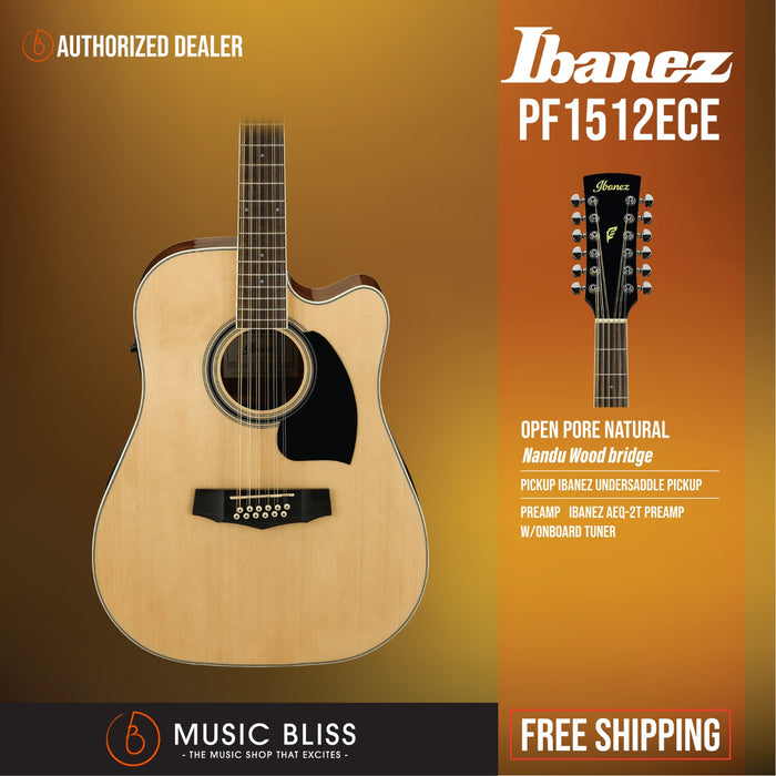 Ibanez PF1512ECE 12-String Acoustic Guitar - Natural High Gloss - Music Bliss Malaysia
