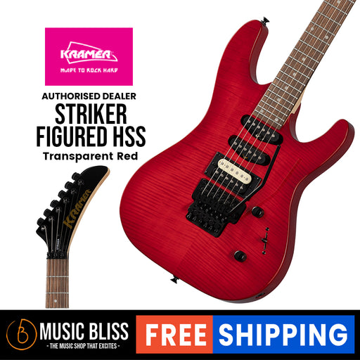 Kramer Striker Figured HSS Electric Guitar, Floyd Rose - Transparent Red - Music Bliss Malaysia