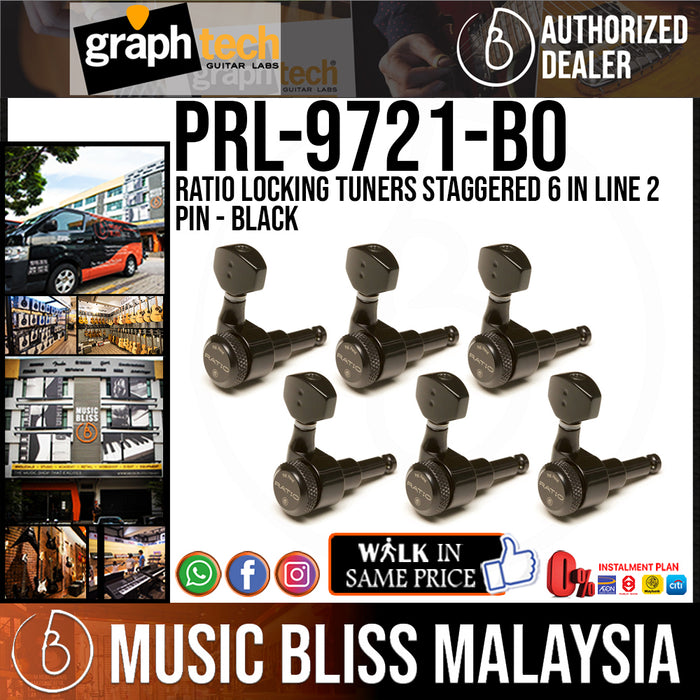 Graph Tech PRL-9721-B0 Ratio LOCKING TUNERS Staggered 6 In Line 2 Pin Black (PRL9721B0) - Music Bliss Malaysia