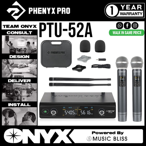 Phenyx Pro Best Budget Wireless PTU-52 Handheld UHF Wireless Microphone System, 200ft Range, Ideal for Singing, Karaoke, Church, DJ - Music Bliss Malaysia