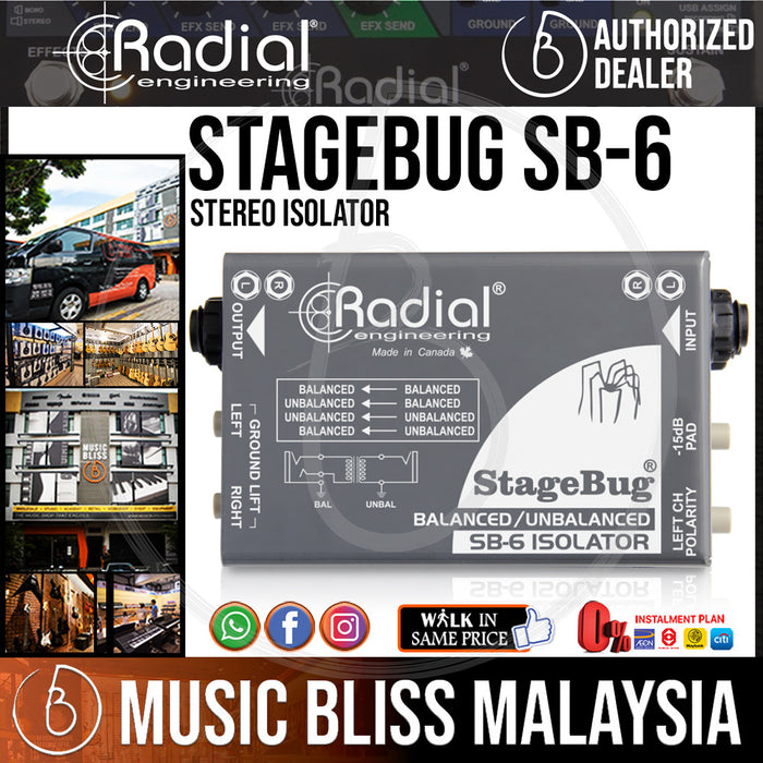 Radial Engineering StageBug SB-6 Isolator 2-channel Line Isolator  (SB 6 / SB6) - Music Bliss Malaysia