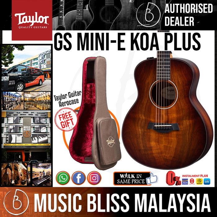 Taylor GS Mini-e KOA PLUS Acoustic Guitar with Aerocase (GSMINI eKoa / GS Mini e Koa) *Crazy Sales Promotion* - Music Bliss Malaysia