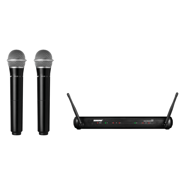 Shure SVX288/PG28 Dual Handheld Wireless Microphone System, SVX88 Dual Diversity Receiver & Dual PG28 Handheld Microphone