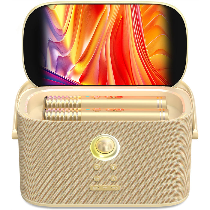 Ikarao Shell S2 Smart Karaoke Machine With Built-In 8" Screen Lyrics And Hidden Wireless Microphone - Gold