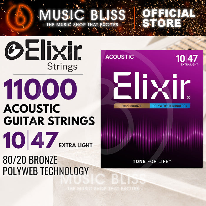 Elixir Strings Polyweb 80/20 Bronze Acoustic Guitar Strings .010-.047 Extra Light