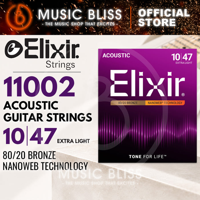 Elixir Strings Nanoweb 80/20 Acoustic Guitar Strings .010-.047 Extra Light