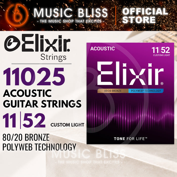 Elixir Strings Polyweb 80/20 Bronze Acoustic Guitar Strings .011-.052 Custom Light