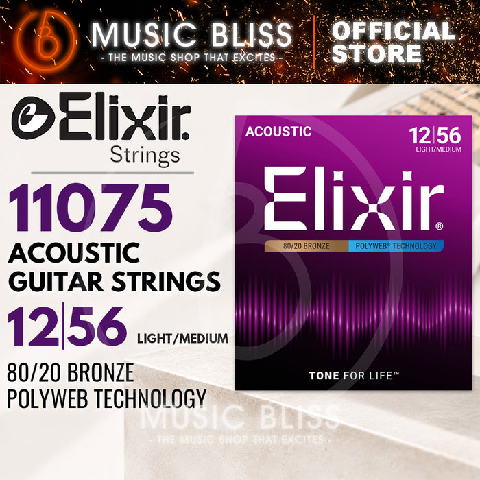 Elixir Strings Polyweb 80/20 Bronze Acoustic Guitar Strings .012-.056 Medium Light