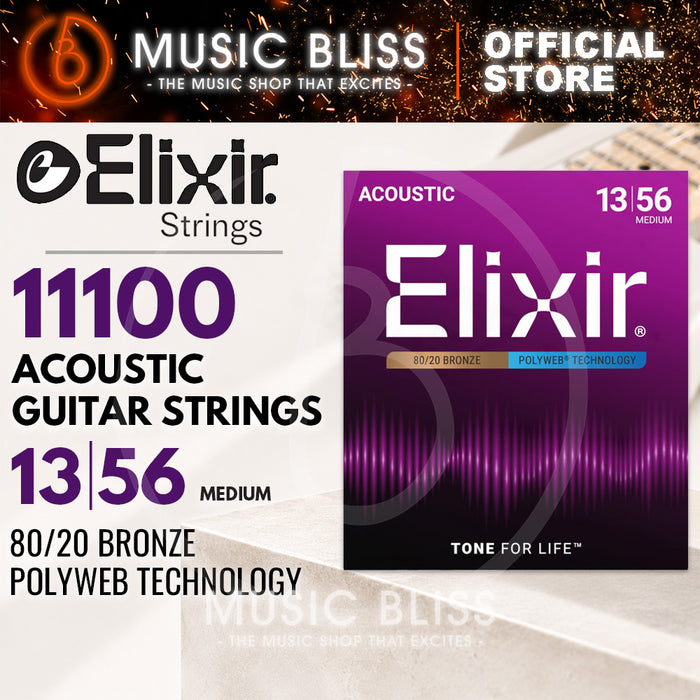 Elixir Strings Polyweb 80/20 Bronze Acoustic Guitar Strings .013-.056 Medium