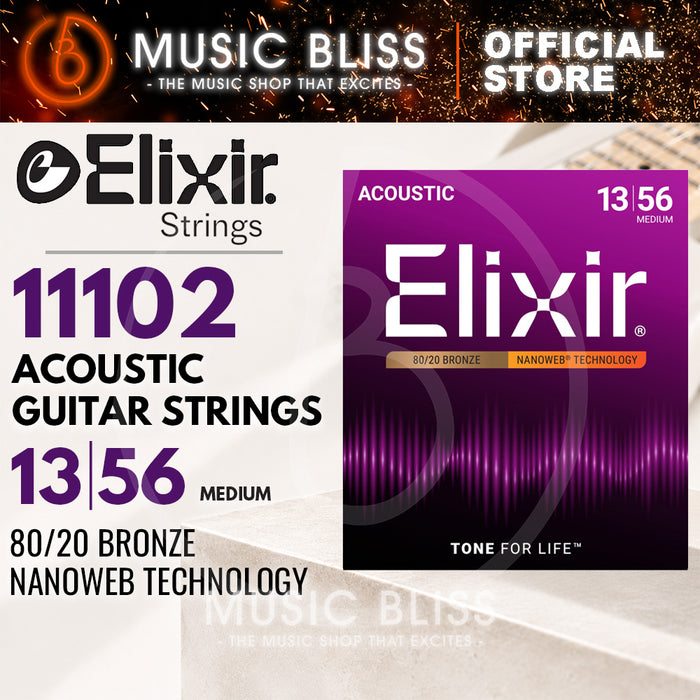 Elixir Strings Nanoweb 80/20 Acoustic Guitar Strings .013-.056 Medium