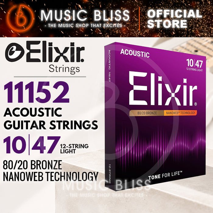 Elixir Strings 11152 Nanoweb 80/20 Acoustic Guitar Strings - .010-.047 Light 12-String