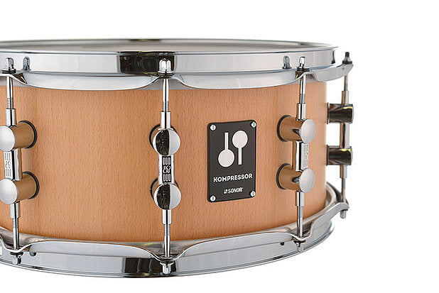 Sonor Kompressor Snare Drum, 14"x06", Beech, Power Hoops, Natural Beech Semi-Gloss