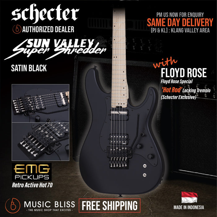 Schecter Sun Valley Super Shredder FR-S - Satin Black [MII] - Music Bliss Malaysia