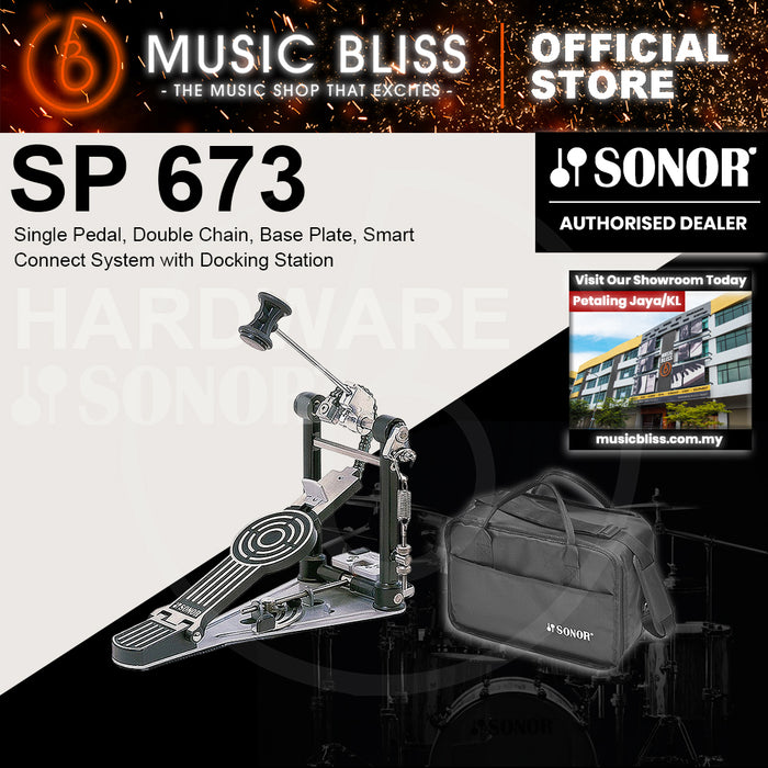 Sonor SP 673 Single Bass Drum Pedal, Double Chain, Base Plate, Smart Connect System with Docking Station with Bag