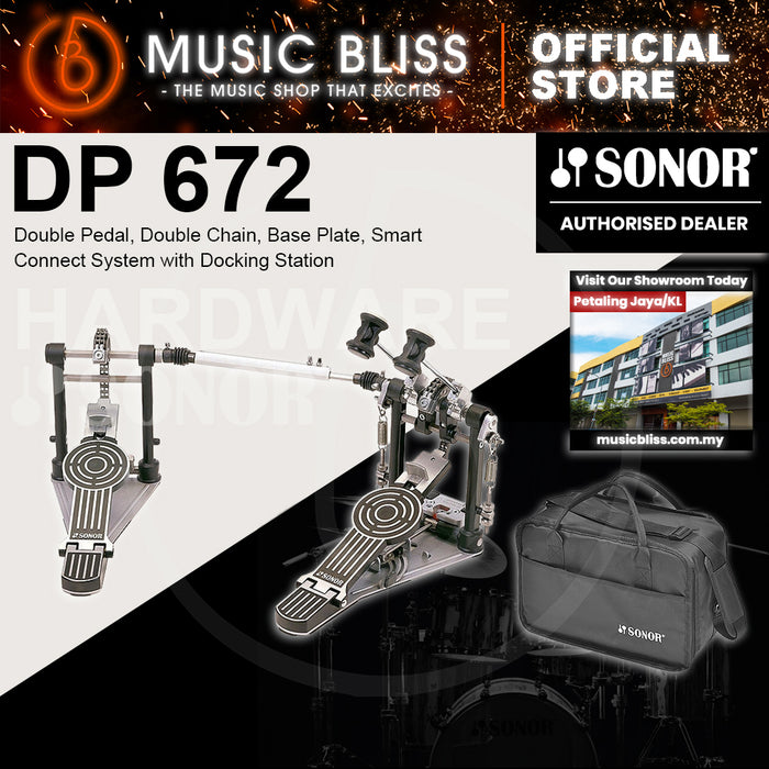 Sonor DP 672 Double Bass Drum Pedal, Double Chain, Base Plate, Smart Connect System with Docking Station with Bag