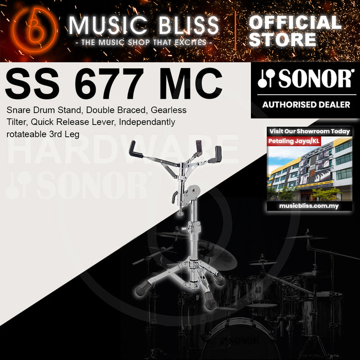 Sonor SS 677 MC Snare Drum Stand, Double Braced, Gearless Tilter, Quick Release Lever, Independantly rotateable 3rd Leg