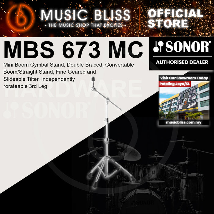 Sonor MBS 673 MC Mini Boom Cymbal Stand, Double Braced, Convertable Boom/Straight Stand, Fine Geared and Slideable Tilter, Independantly rorateable 3rd Leg