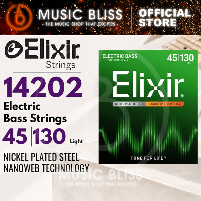 Elixir Strings Nanoweb Light Long Scale 5-String Electric Bass Strings .045-.130