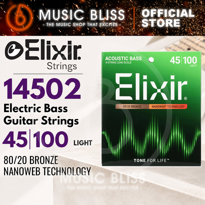 Elixir Strings Nanoweb 80/20 Acoustic Bass Guitar Strings .045-.100