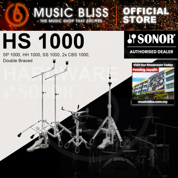 Sonor HS 1000 Series Drum Hardware Set, SP 1000, HH 1000, SS 1000, 2x CBS 1000, Double Braced