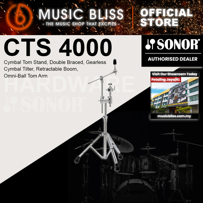 Sonor CTS 4000 Cymbal Tom Stand, Double Braced, Gearless Cymbal Tilter, Retractable Boom, Omni-Ball Tom Arm