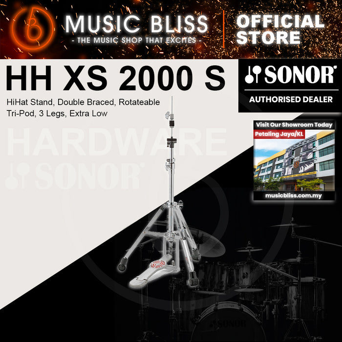 Sonor HH XS 2000 S HiHat Stand, Double Braced, Rotateable Tri-Pod, 3 Legs, Extra Low