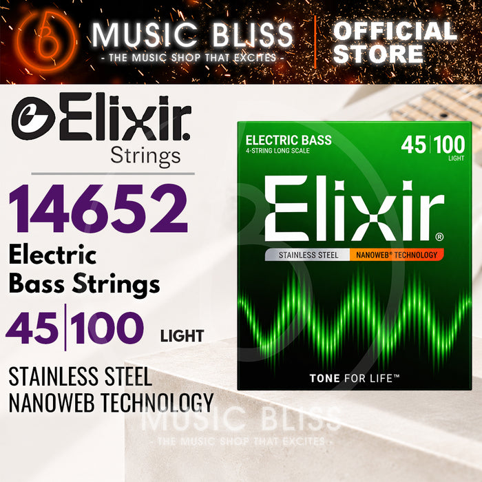 Elixir Strings Nanoweb Stainless Steel Electric Bass Strings .045-.100
