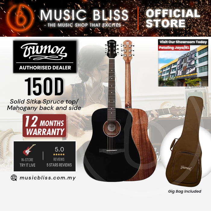 Trumon 150 D Solid Sitka Spruce top/Mahogany back and side Acoustic Guitar - Black with Pickup