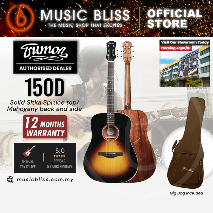 Trumon 150 D Solid Sitka Spruce top/Mahogany back and side Acoustic Guitar - Vintage Gradient Black