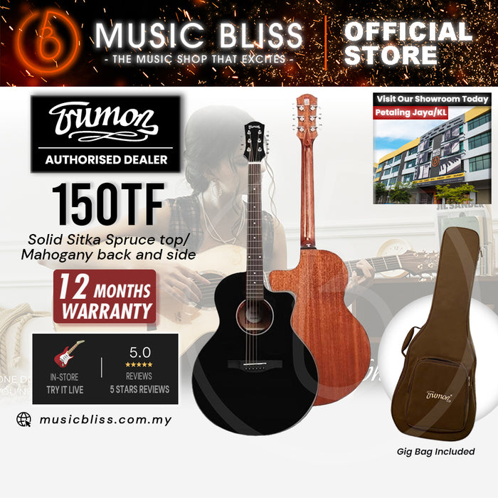 Trumon 150 TF Solid Sitka Spruce top/Mahogany back and side Acoustic with Pickup Guitar - Black