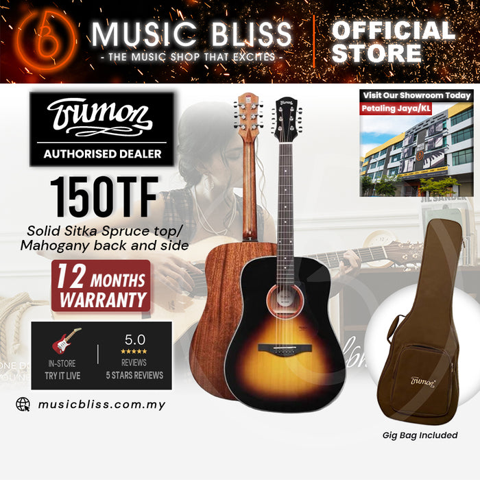 Trumon 150 TF Solid Sitka Spruce top/Mahogany back and side Acoustic Guitar - Vintage Gradient Black