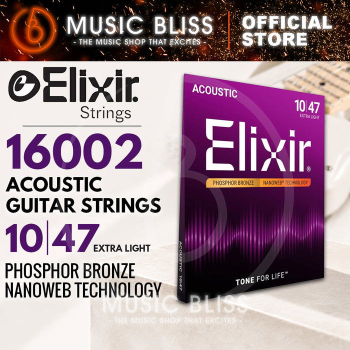 Elixir Strings Nanoweb Phosphor Bronze Acoustic Guitar Strings .010-.047 Extra Light
