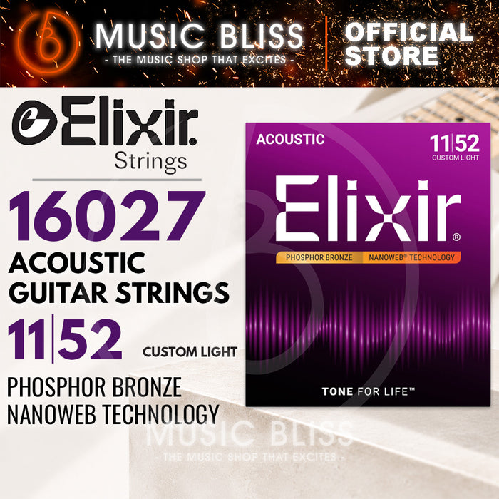 Elixir Strings Nanoweb Phosphor Bronze Acoustic Guitar Strings .011-.052 Custom Light