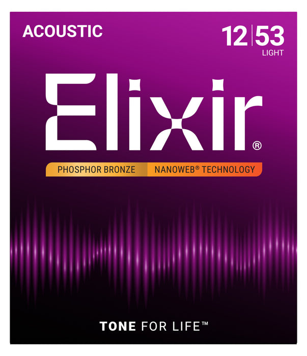 Elixir Strings Nanoweb Phosphor Bronze Acoustic Guitar Strings .012-.053 Light
