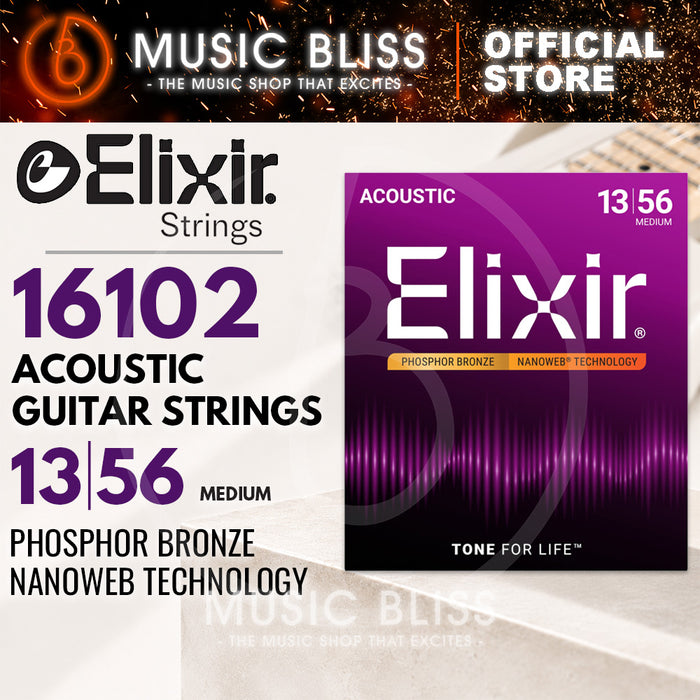 Elixir Strings Nanoweb Phosphor Bronze Acoustic Guitar Strings .013-.056 Medium