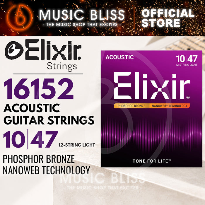 Elixir Strings Nanoweb Phosphor Bronze Acoustic Strings, 12-String Light, .010-.047
