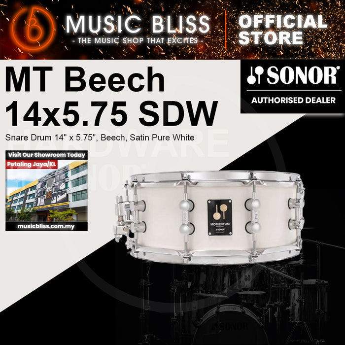 Sonor Momentum Snare Drum 14" x 5.75", Beech, Satin Pure White