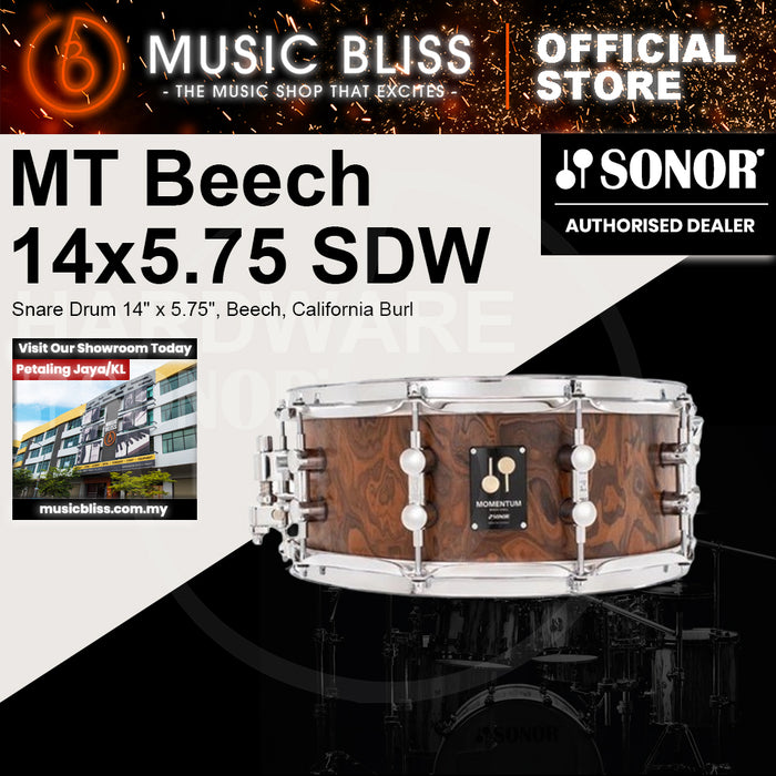 Sonor Momentum Snare Drum 14" x 5.75", Beech, California Burl Veneer