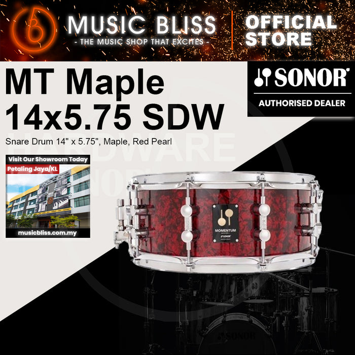 Sonor Momentum Snare Drum 14" x 5.75", Maple, Red Pearl Wrap