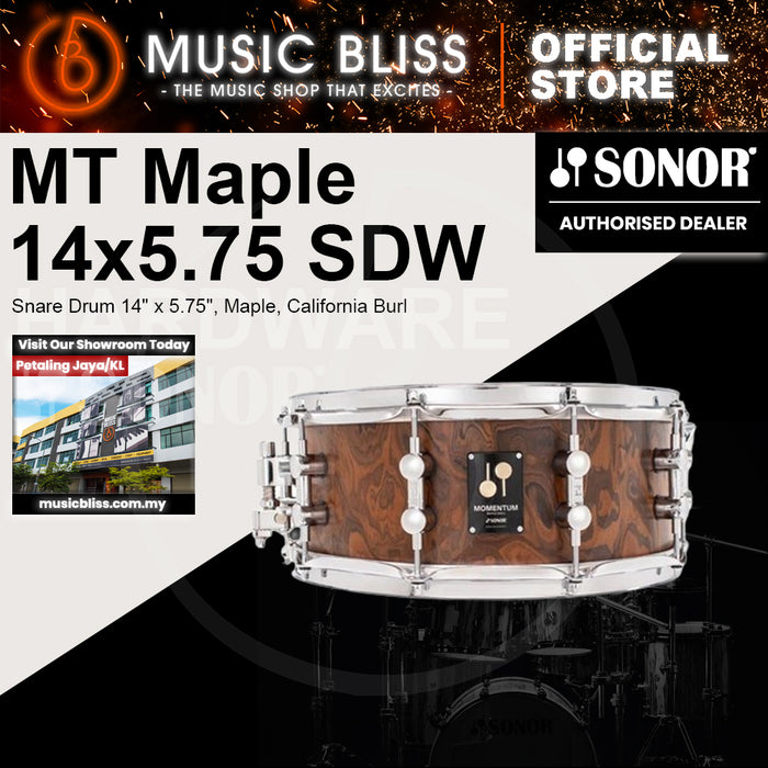 Sonor Momentum Snare Drum 14" x 5.75", Maple, California Burl Veneer