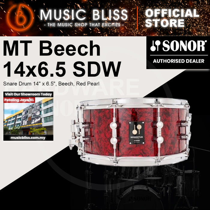Sonor Momentum Snare Drum 14" x 6.5", Beech, Red Pearl Wrap